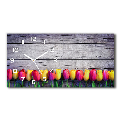 Horloge horizontale en verre Tulipes sur bois