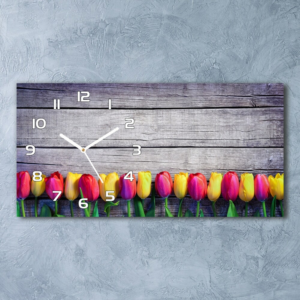 Horloge horizontale en verre Tulipes sur bois