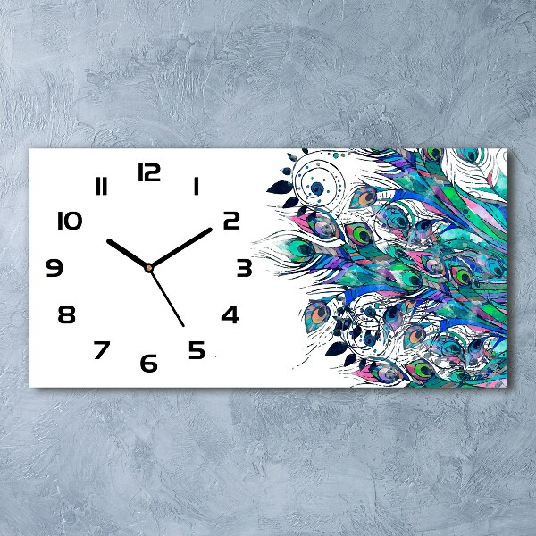 Horloge murale horizontale Plumes de paon