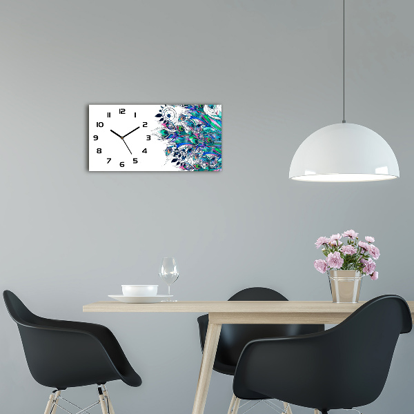 Horloge murale horizontale Plumes de paon
