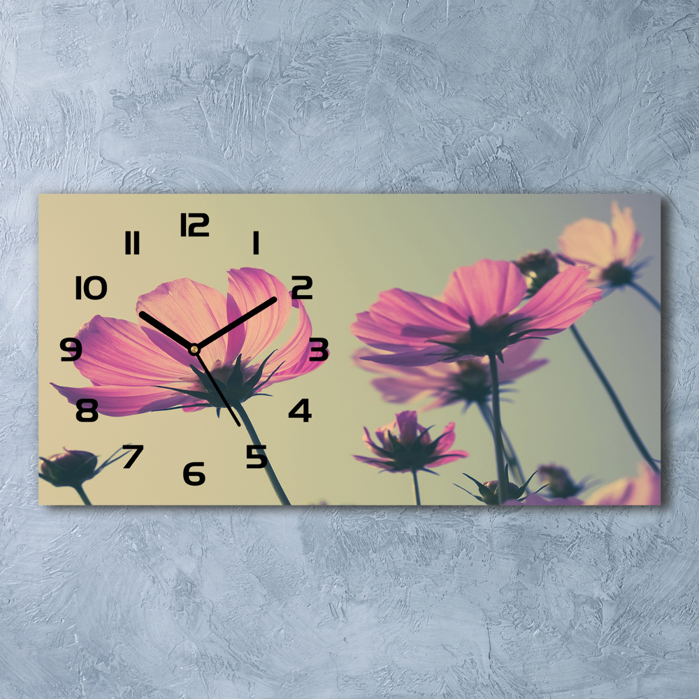 Horloge murale horizontale Fleurs roses