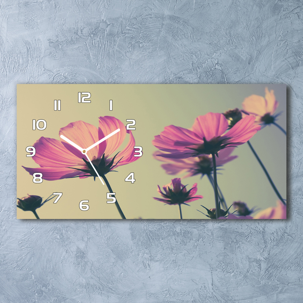 Horloge murale horizontale Fleurs roses