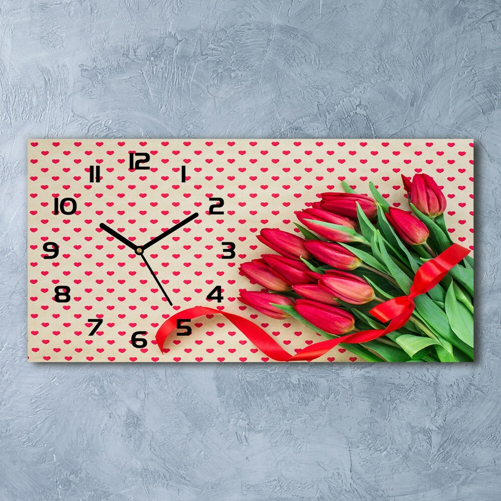 Horloge rectangulaire horizontale Coeurs de tulipes