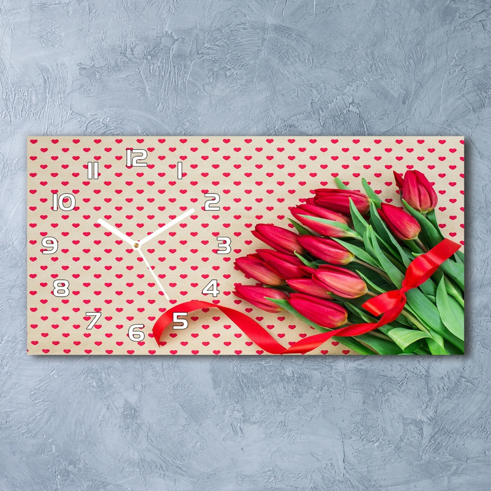 Horloge rectangulaire horizontale Coeurs de tulipes