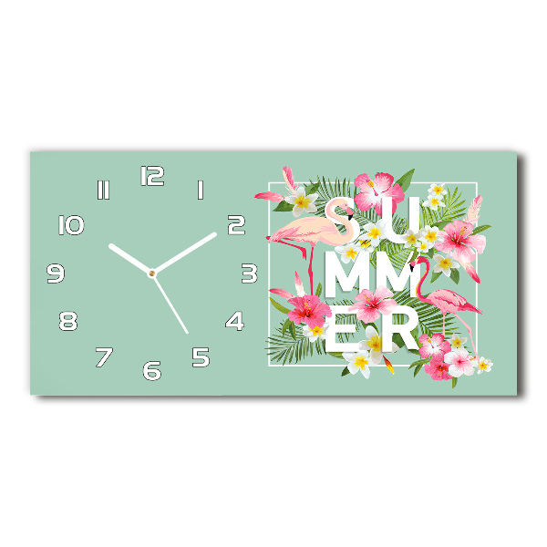 Horloge horizontale en verre Vacances et flamants roses