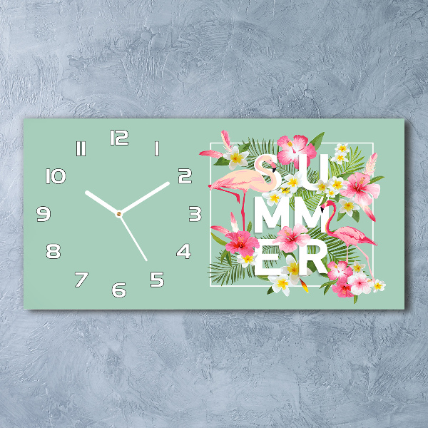 Horloge horizontale en verre Vacances et flamants roses