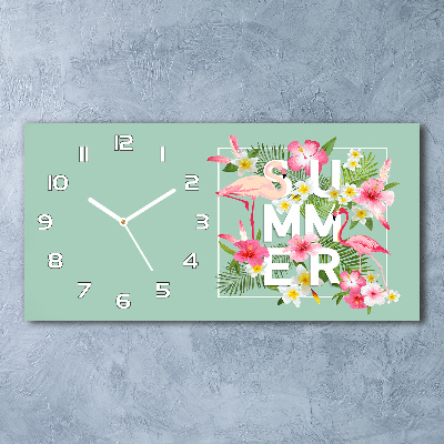 Horloge horizontale en verre Vacances et flamants roses