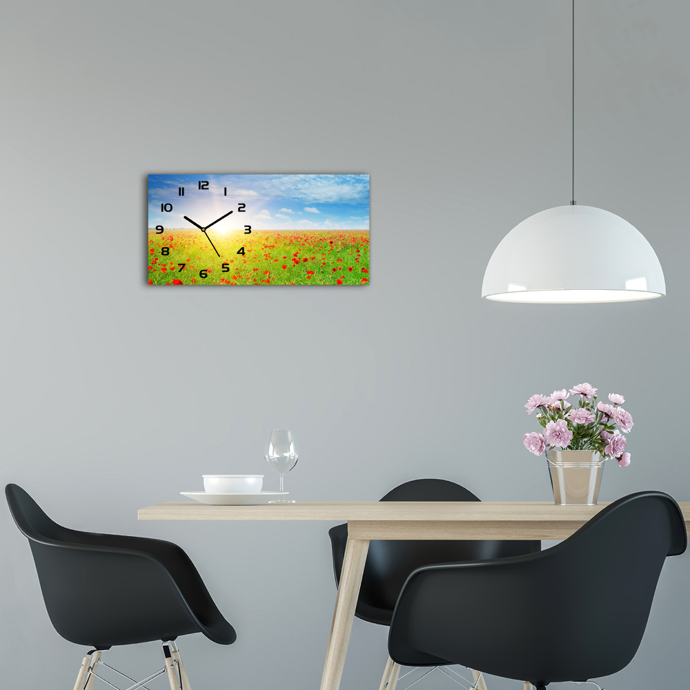 Horloge rectangulaire horizontale Champ de coquelicots