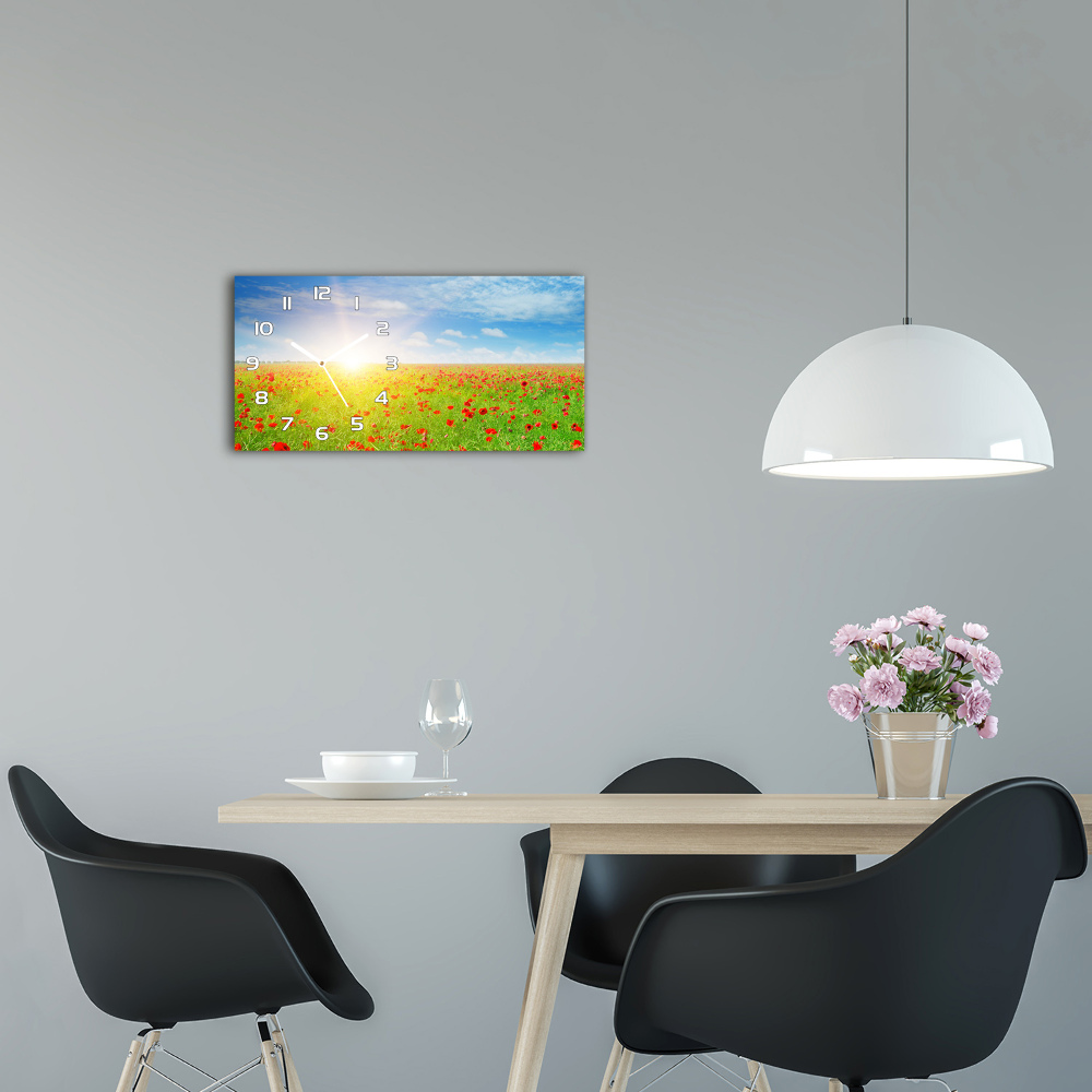 Horloge rectangulaire horizontale Champ de coquelicots