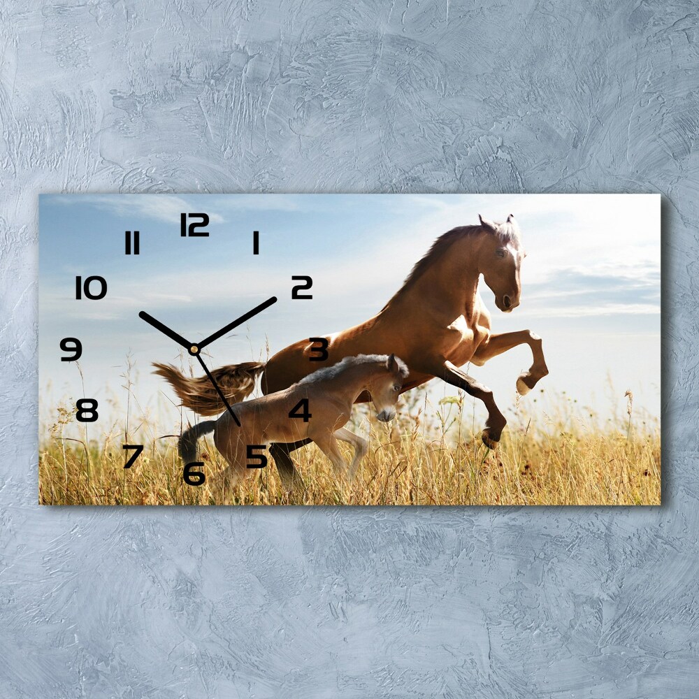 Horloge rectangulaire horizontale Jument avec poulain