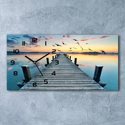 Horloge horizontale en verre Jetée en bois mer