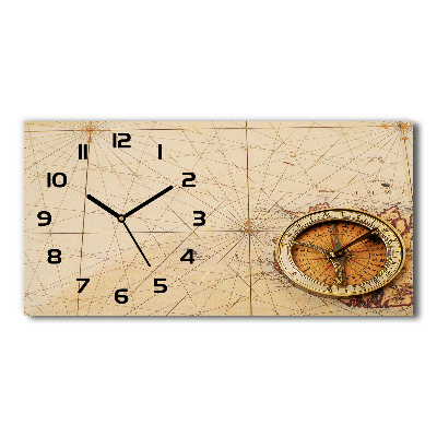 Horloge murale horizontale Boussole sur une carte
