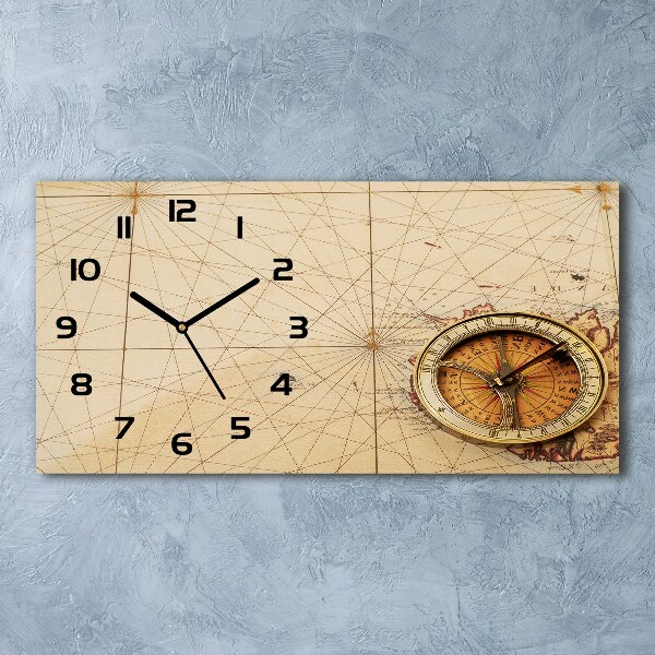 Horloge murale horizontale Boussole sur une carte