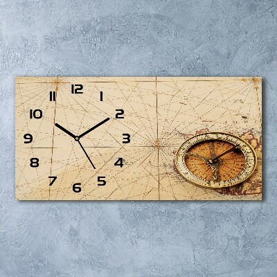 Horloge murale horizontale Boussole sur une carte