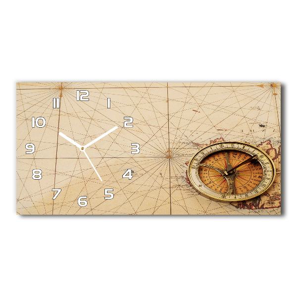 Horloge murale horizontale Boussole sur une carte