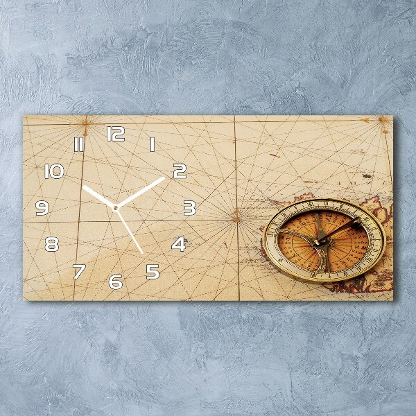 Horloge murale horizontale Boussole sur une carte