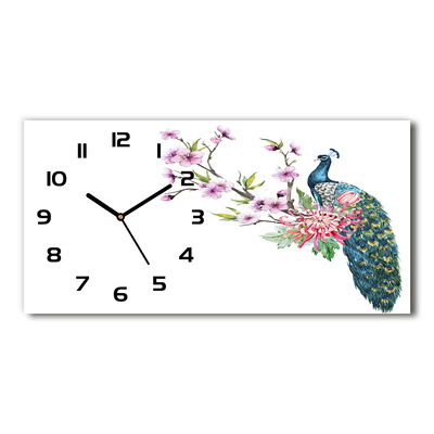 Horloge murale horizontale Paon et fleurs