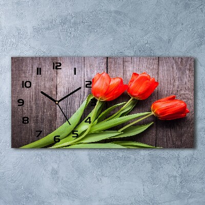Horloge rectangulaire horizontale Tulipes rouges
