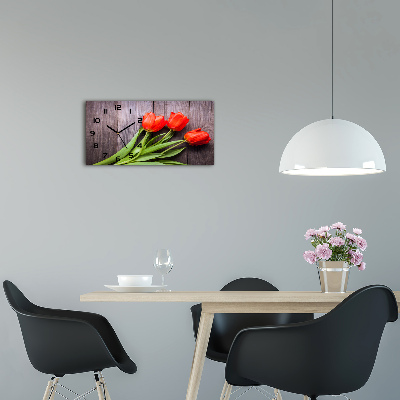 Horloge rectangulaire horizontale Tulipes rouges
