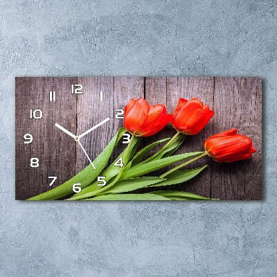 Horloge rectangulaire horizontale Tulipes rouges
