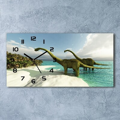 Horloge rectangulaire horizontale Dinosaures sur une plage