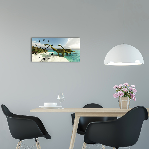 Horloge rectangulaire horizontale Dinosaures sur une plage