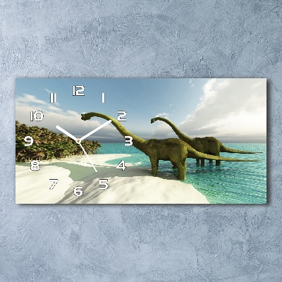 Horloge rectangulaire horizontale Dinosaures sur une plage