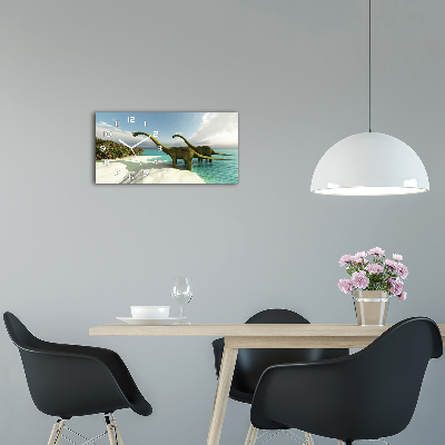 Horloge rectangulaire horizontale Dinosaures sur une plage