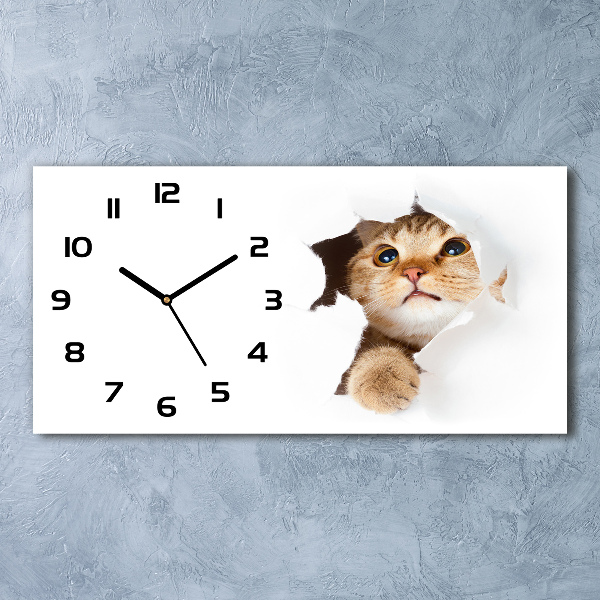 Horloge horizontale Chat dans un trou