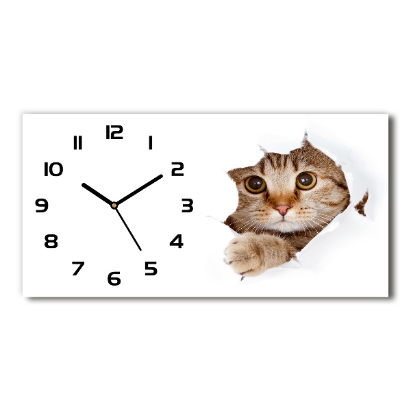 Horloge horizontale en verre Chat
