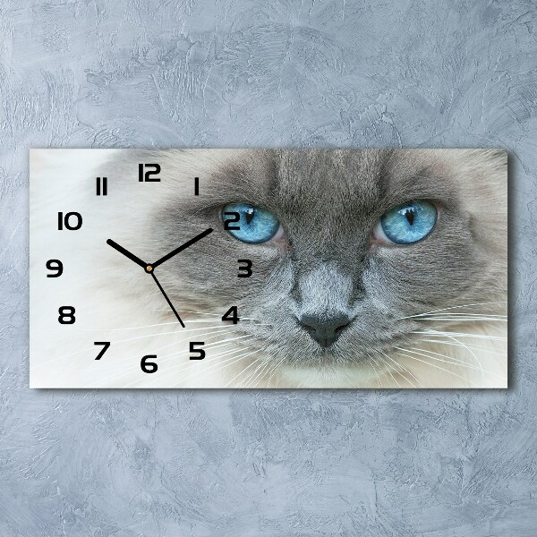Horloge horizontale en verre Chat aux yeux bleus