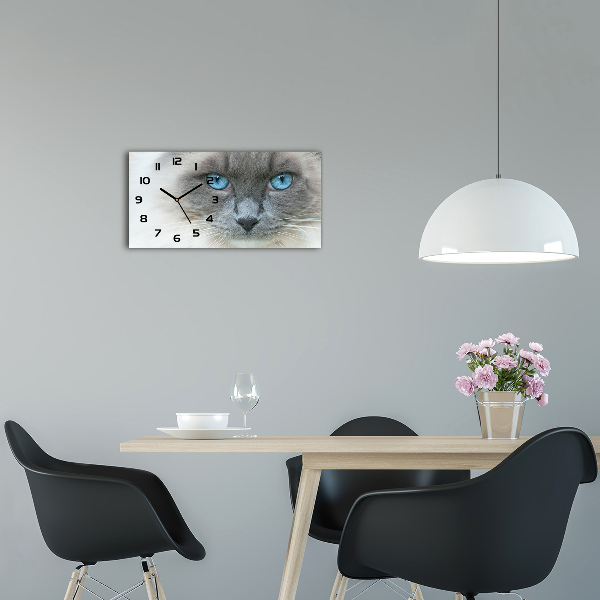 Horloge horizontale en verre Chat aux yeux bleus