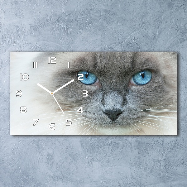 Horloge horizontale en verre Chat aux yeux bleus