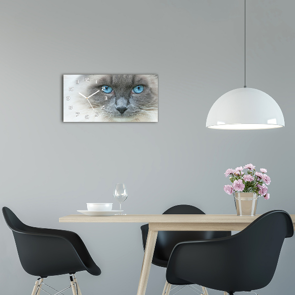 Horloge horizontale en verre Chat aux yeux bleus