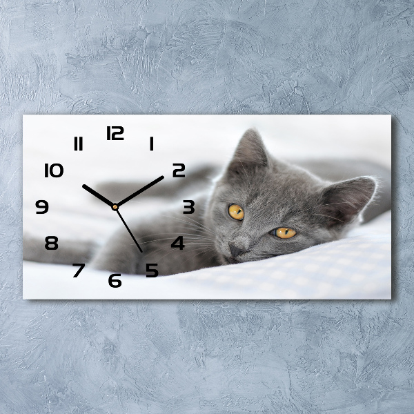 Horloge rectangulaire horizontale Chat gris