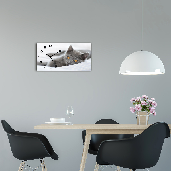 Horloge rectangulaire horizontale Chat gris