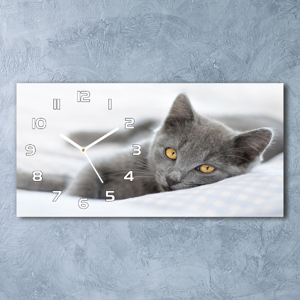 Horloge rectangulaire horizontale Chat gris