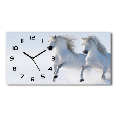 Horloge murale horizontale Deux chevaux dans la neige