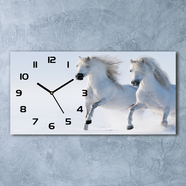 Horloge murale horizontale Deux chevaux dans la neige