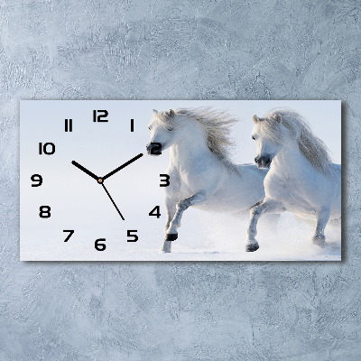 Horloge murale horizontale Deux chevaux dans la neige