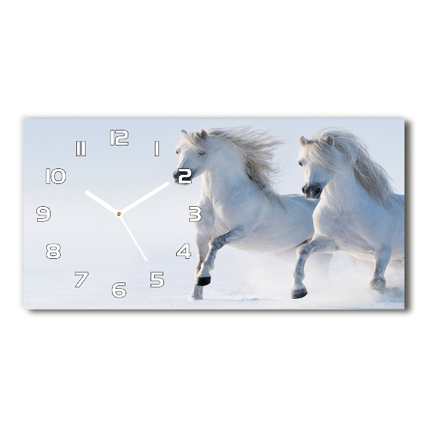 Horloge murale horizontale Deux chevaux dans la neige