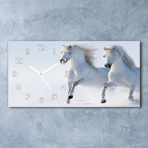 Horloge murale horizontale Deux chevaux dans la neige