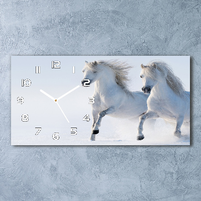 Horloge murale horizontale Deux chevaux dans la neige