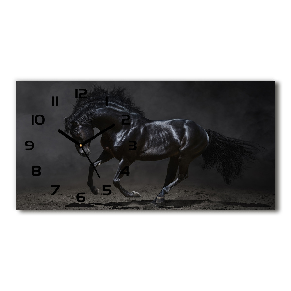 Horloge horizontale en verre Cheval noir