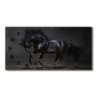 Horloge horizontale en verre Cheval noir