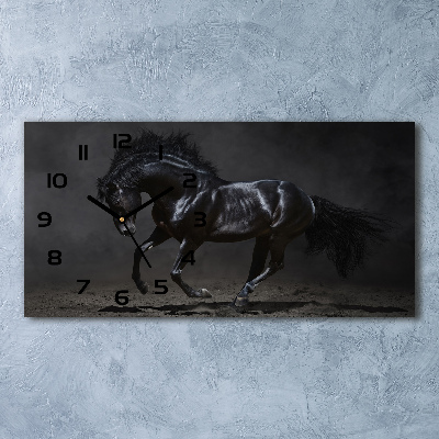 Horloge horizontale en verre Cheval noir