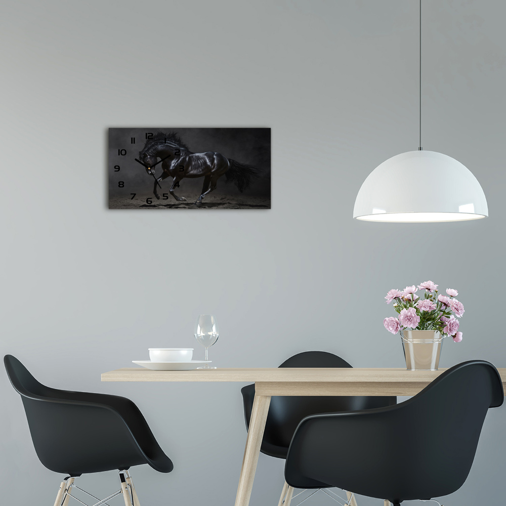 Horloge horizontale en verre Cheval noir