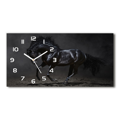 Horloge horizontale en verre Cheval noir