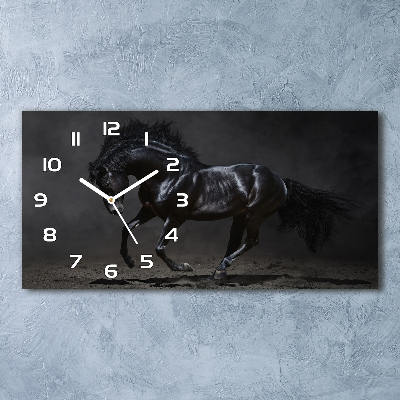 Horloge horizontale en verre Cheval noir