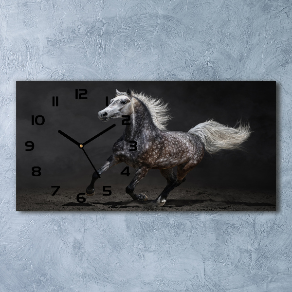 Horloge rectangulaire horizontale Cheval arabe gris